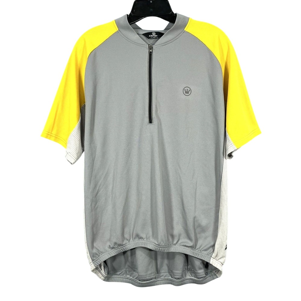 CANARI GRAY/YELLOW Stretch Knit BACK POCKETS 1/4-Zip CYCLING JERSEY SHIRT sz XL